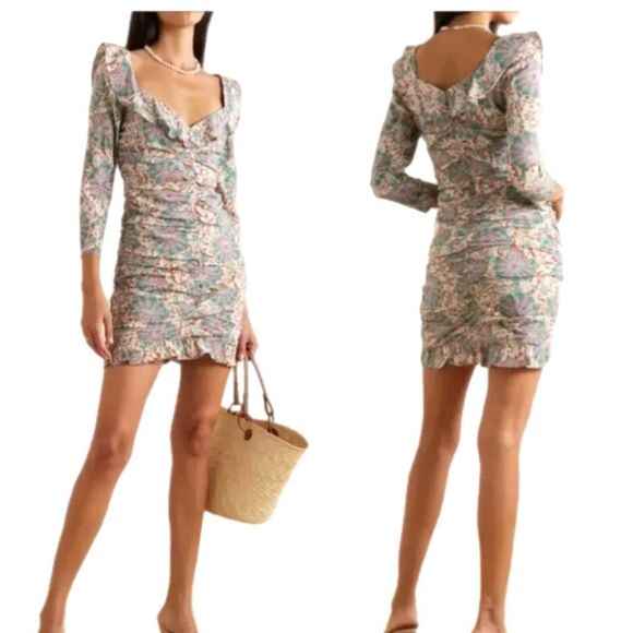 NWT Veronica Beard Lozano print ruched silk blend mini dress Size 2 - Picture 7 of 7